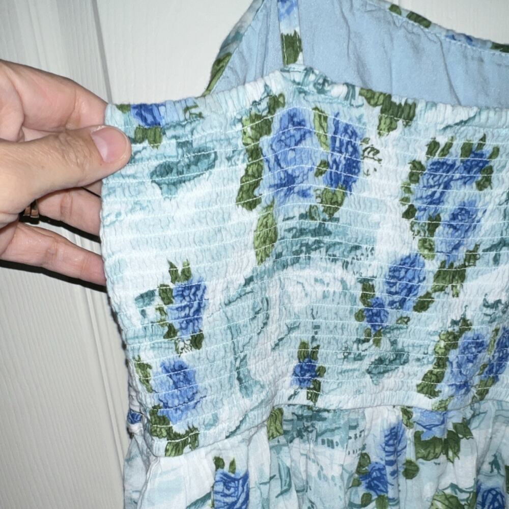 Abercrombie Kids Girls Blue Green Floral Smocked A-Line Dress 17/18 Square Neck - Picture 6 of 7